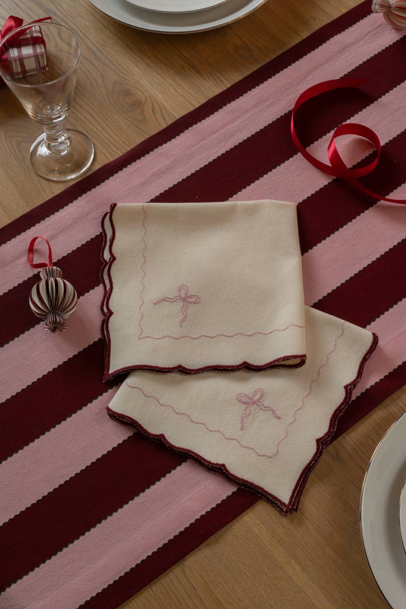Embroidered Bow Napkins, Set of 2 - Burgundy