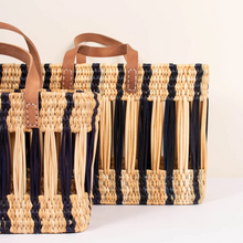 Indigo Stripe Decorative Reed Storage Basket