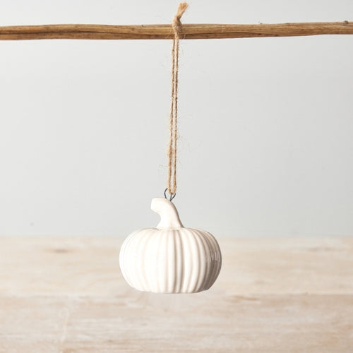 White Ribbed Hanging Pumpkin
