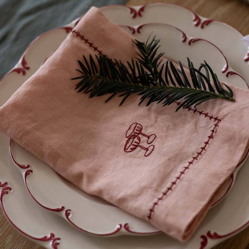 Embroidered Linen Napkins, Set of 2 - Plaster Pink