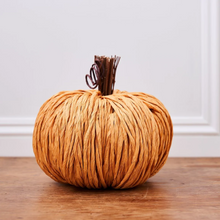 Handmade Yellow Straw Pumpkin with Decorative Stalk