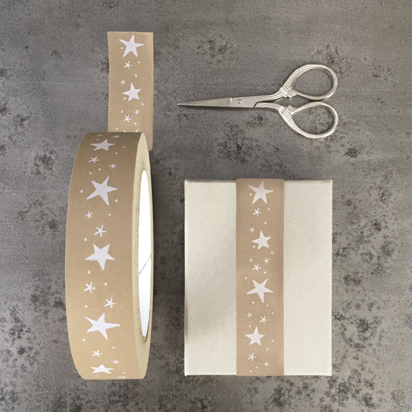 Wide Brown Tape-White Stars