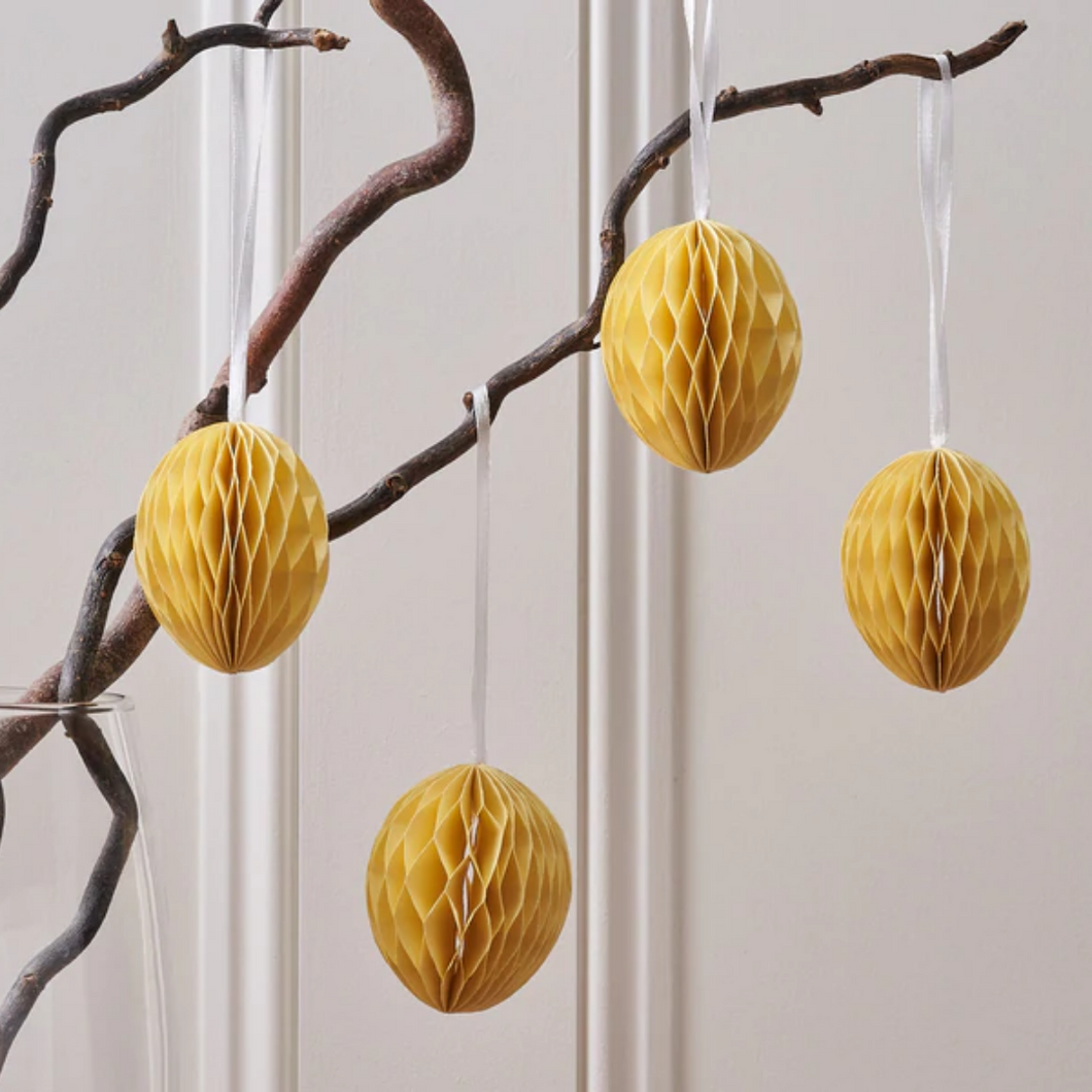 Yellow Hanging Paper Easter Eggs (Set of 4)