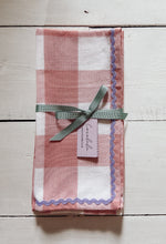 Coral gingham & lilac ric-rac napkin set of 2
