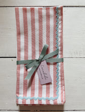 Peach stripe & blue ric-rac napkin set of 2