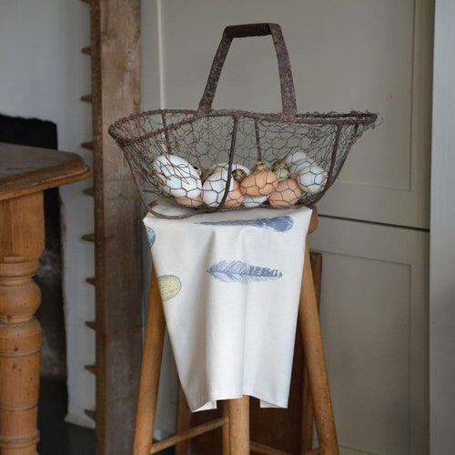 Blue Feather & Egg Tea Towel