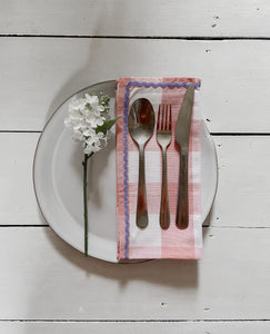Coral gingham & lilac ric-rac napkin set of 2
